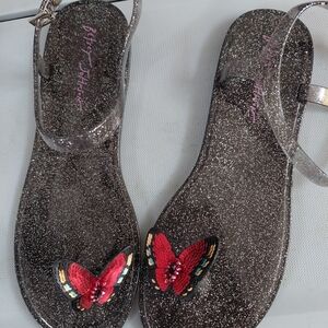 Betsey Johnson Glitter Sandals with Red Butterfly